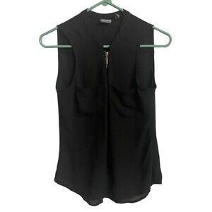 Soho Jeans Top Womens Small Black Sleeveless 1/2 Zip Semi Sheer Capsule